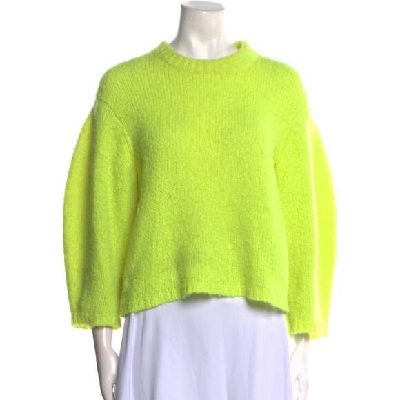 Tibi Neon Yellow Alpaca Wool Blend Sweater Balloon Sleeve Pullover XS - Picture 1 of 9